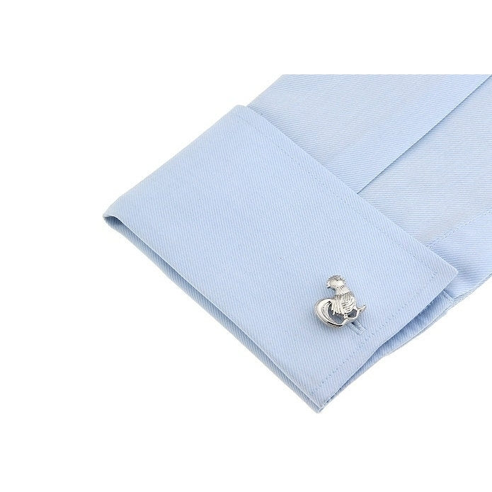 Rooster Cufflinks Silver tone Classic Crowing Barnyard Rooster Fun Animal Cuff Links Image 3