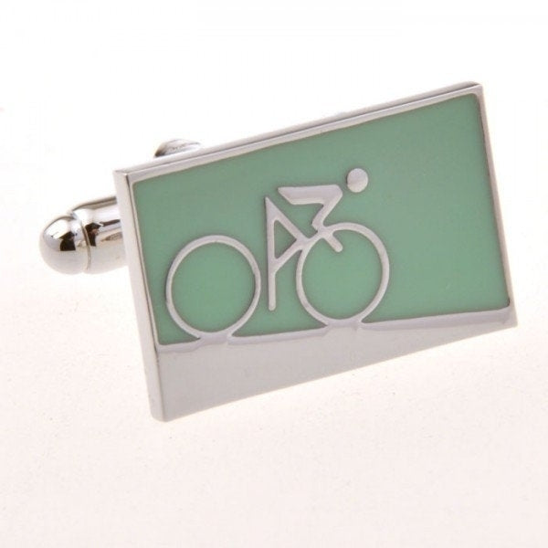 Enamel Blue Green Bike Bikers Cufflinks Cyclist Racer Mountain Bicycle Cuff Links Image 1