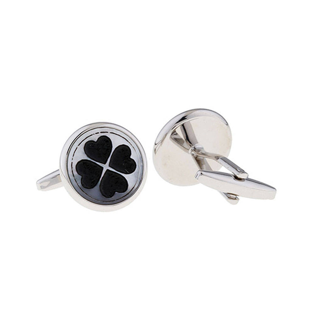 Four Hearts Cufflinks Silver Tone Black Enamel High Finish Cool Fun Bullet Backing Cuff Links Comes with a Gift Box Image 2