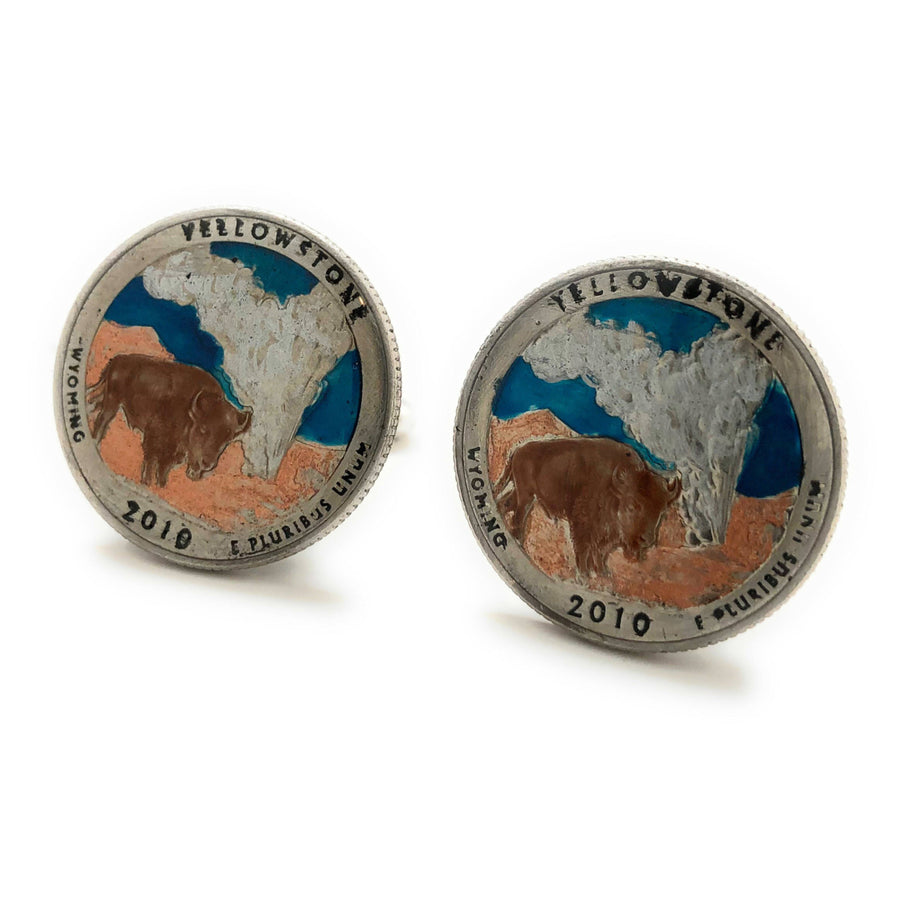 Yellowstone Cufflinks Hand Painted Yellowstone Authentic US National Park Quarters Classic Yellow Stone NPS Cuff Links Image 1