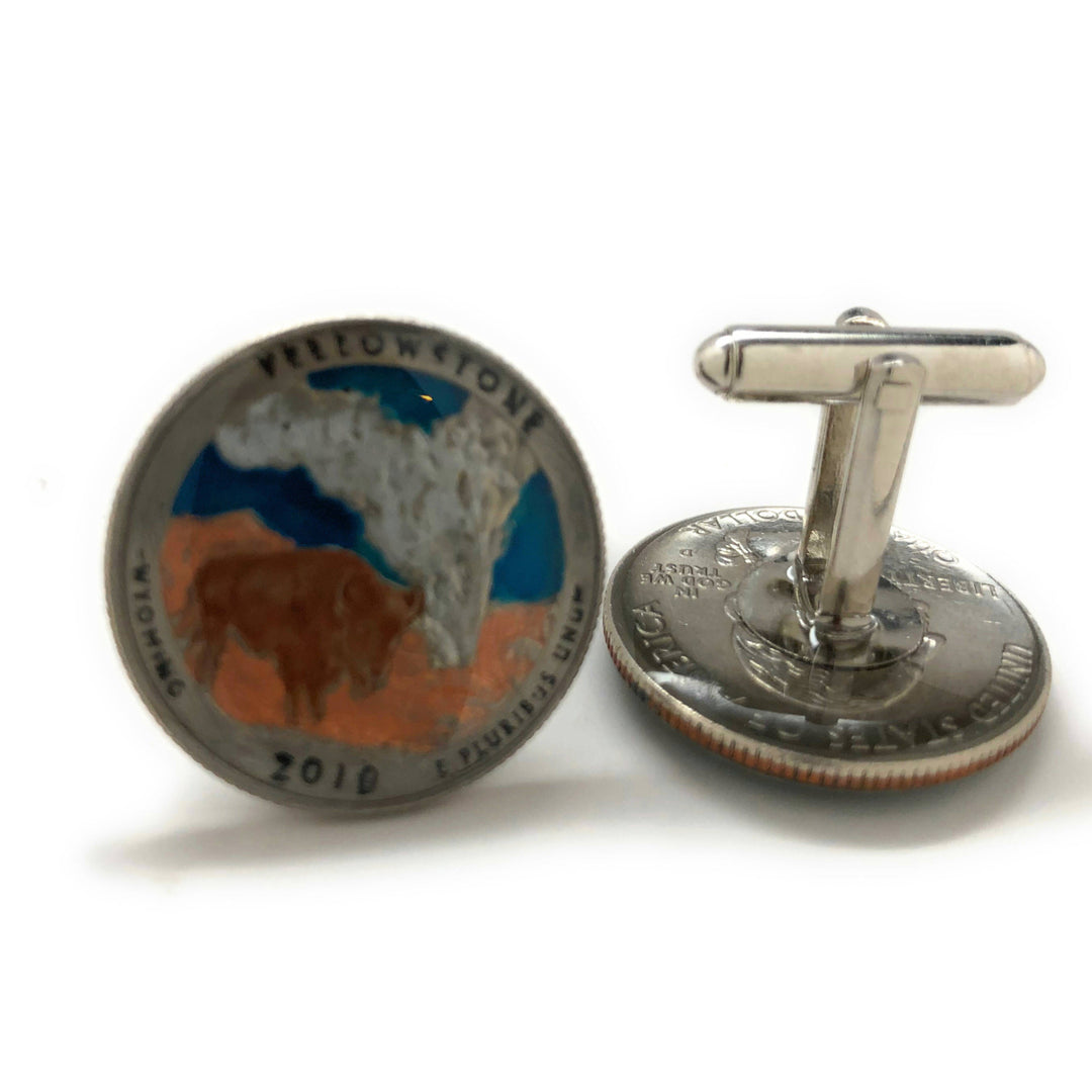 Yellowstone Cufflinks Hand Painted Yellowstone Authentic US National Park Quarters Classic Yellow Stone NPS Cuff Links Image 2