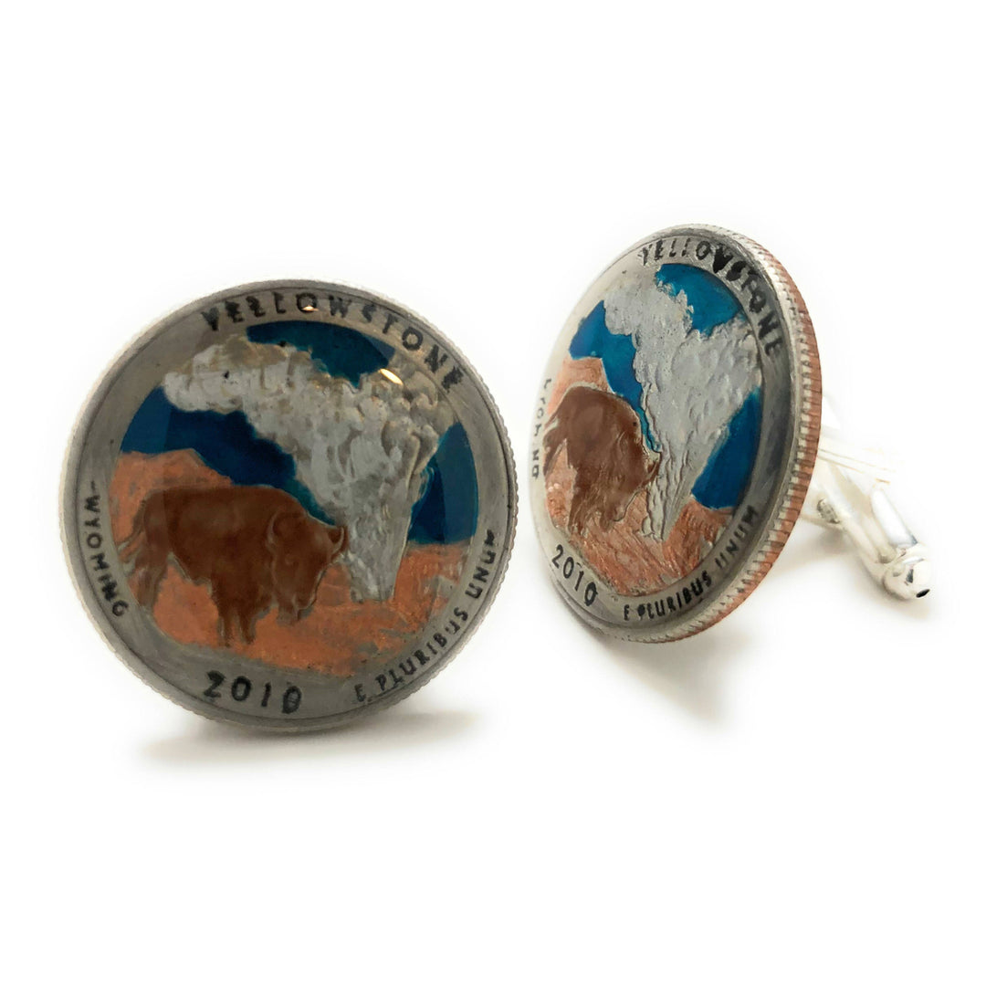 Yellowstone Cufflinks Hand Painted Yellowstone Authentic US National Park Quarters Classic Yellow Stone NPS Cuff Links Image 3