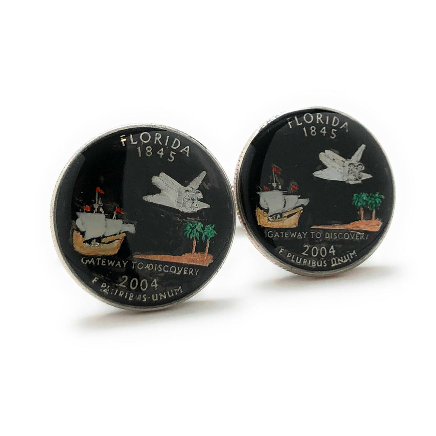 Coin Cufflinks Hand Painted Florida State Quarter Black Edition Authentic US Currency Cuff Links Gift Space Shuttle Image 1