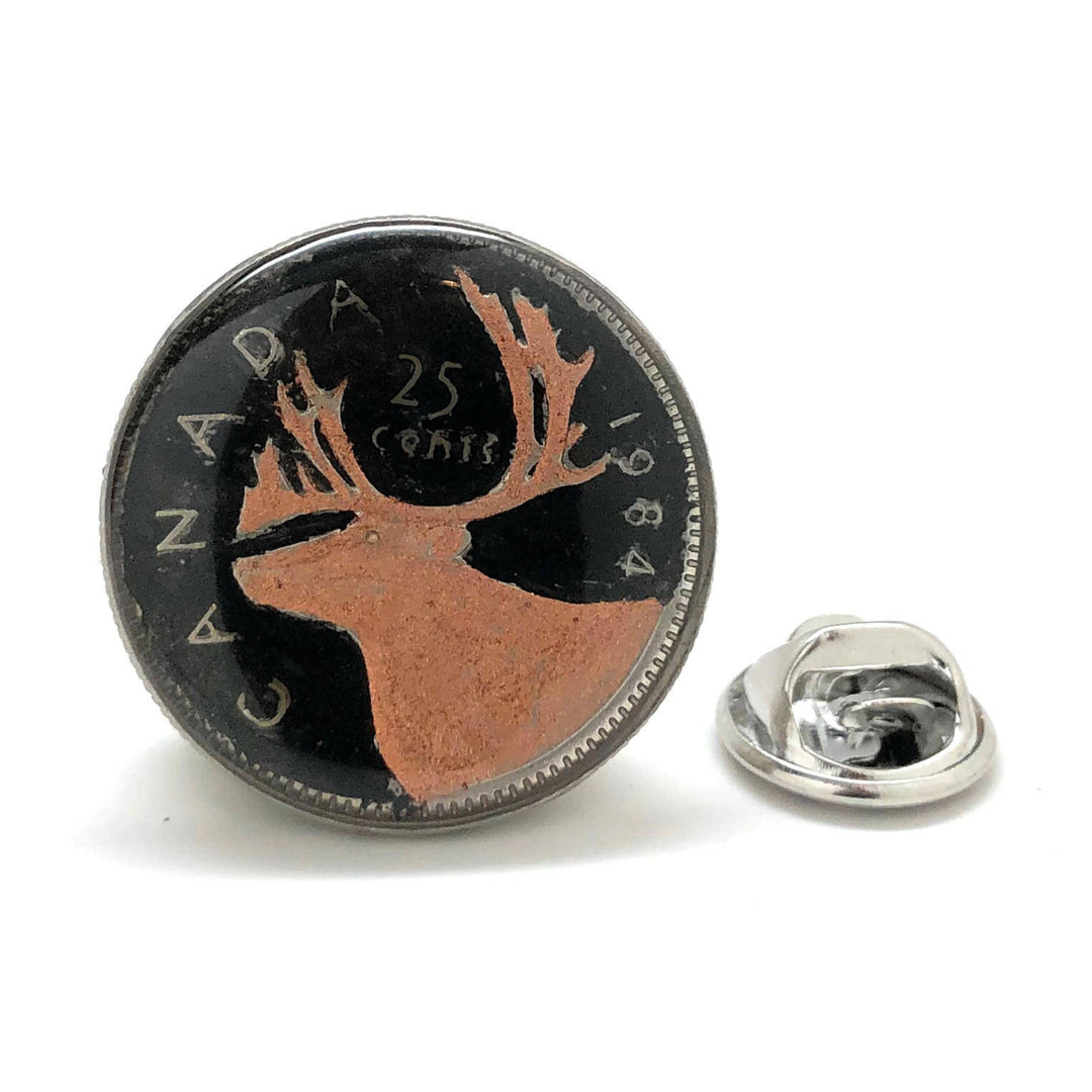 Canada Pin Hand Painted Canada Twenty Five Cent Enamel Coin Collector Lapel Pin Canadian Pride Caribou Tie Tack Currency Image 1