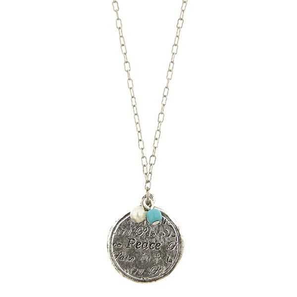 Silver World of Peace Charm Necklace 16" Chain Silk Road Jewelry Image 1
