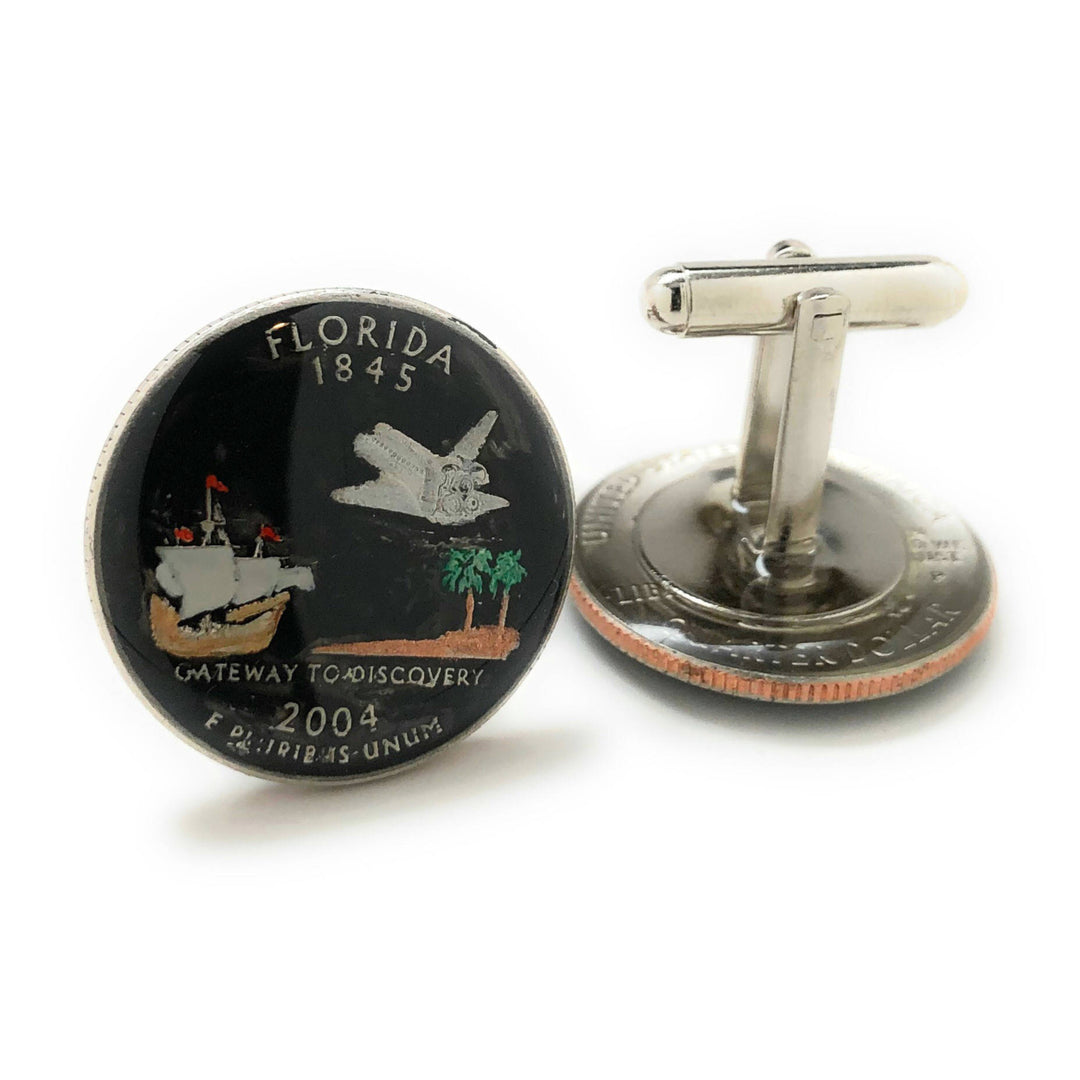 Coin Cufflinks Hand Painted Florida State Quarter Black Edition Authentic US Currency Cuff Links Gift Space Shuttle Image 3