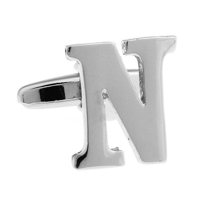 Classic "N" Cufflinks Silver Tone Initial Alaphabet Cut Letters N Cuff Links Groom Father Bride Wedding Anniversary Image 1