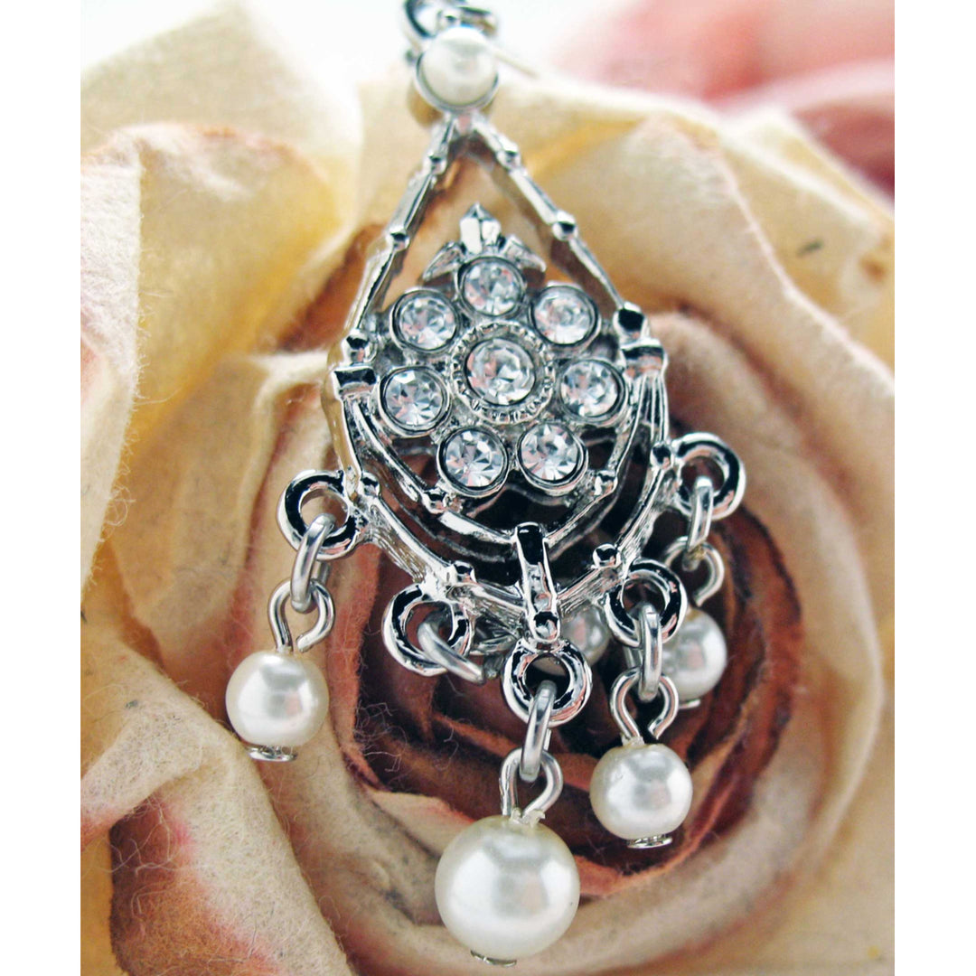 For My Darling Earrings Crystal and Pearl Chandelier Pearl Drop Silver Toned Earrings Silk Road Jewelry Image 3