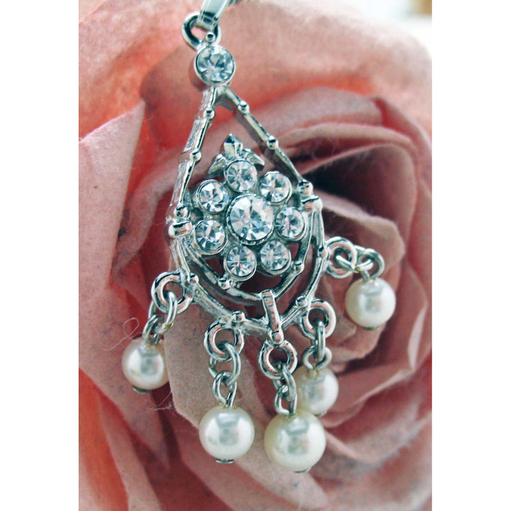 For My Darling Earrings Crystal and Pearl Chandelier Pearl Drop Silver Toned Earrings Silk Road Jewelry Image 4