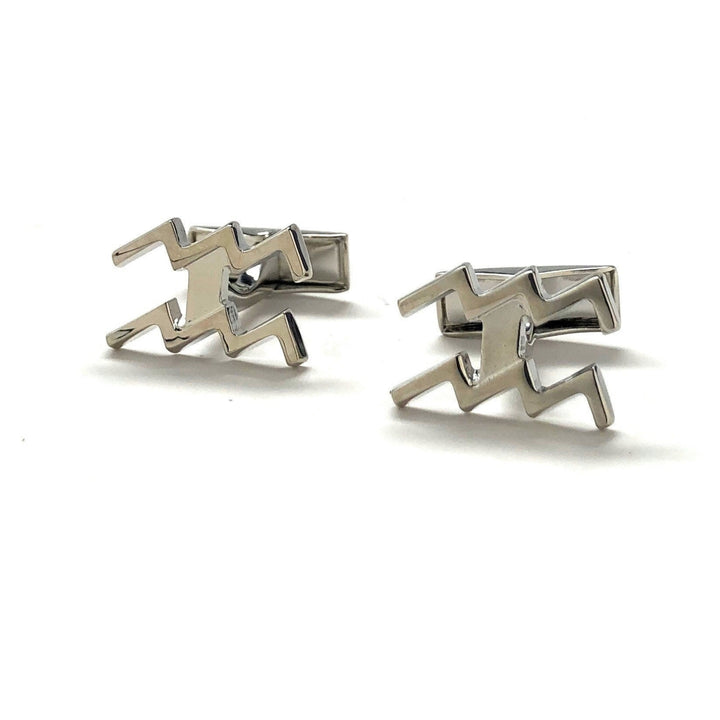 Astrology Cuff Links Shiny Silver Aquarius Zodiac Cufflinks Image 1