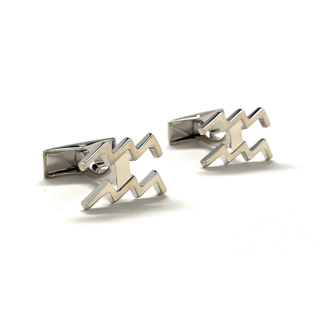 Astrology Cuff Links Shiny Silver Aquarius Zodiac Cufflinks Image 4