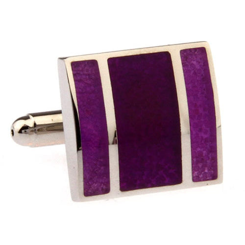 Marching Stripes Cufflinks Silver Tone with Purple Amethyst Cuff Links Image 3