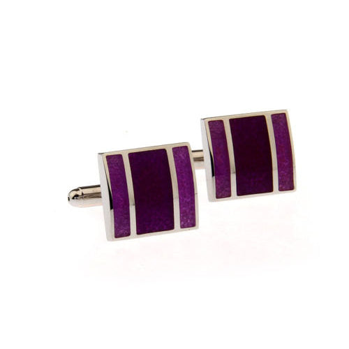 Marching Stripes Cufflinks Silver Tone with Purple Amethyst Cuff Links Image 4