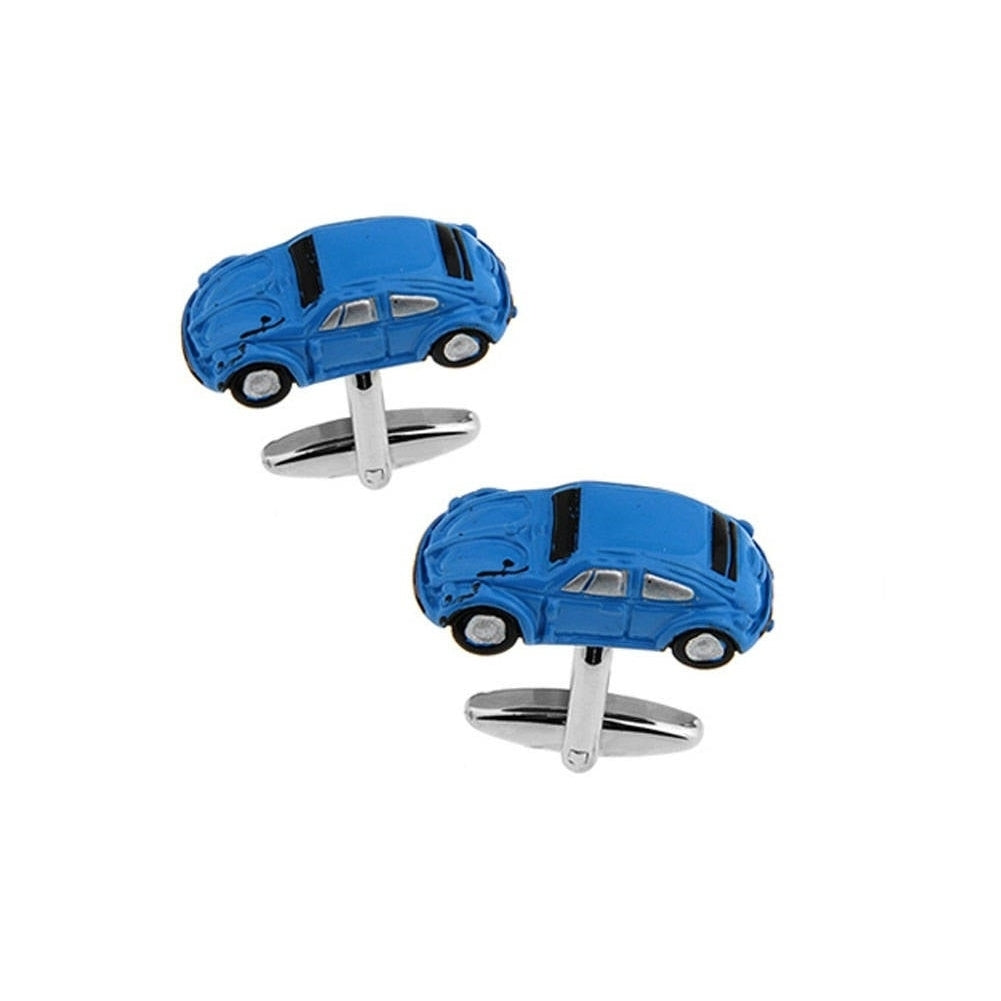 Blue Beetle Car Cufflinks Collection Volkswagen Beetle Blue Enamel Finish Classic Bug Cuff Links Comes with Box Image 1