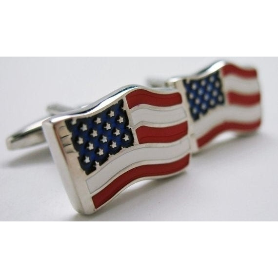 Waving Home Of the Brave American Flag Cufflinks Cuff Links Image 1