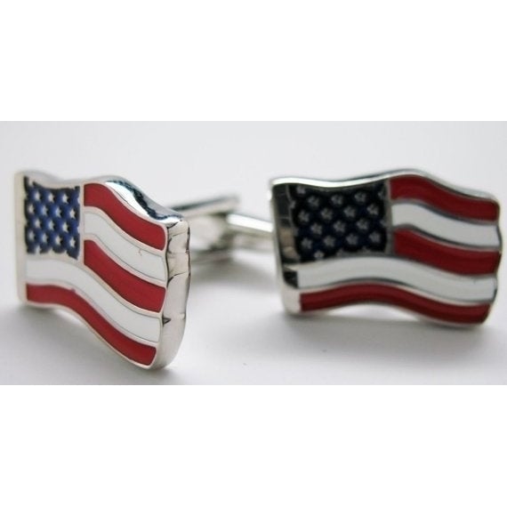 Waving Home Of the Brave American Flag Cufflinks Cuff Links Image 3