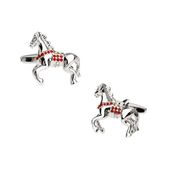 Wild Red Fire Crystal Horse Cufflinks Lucky Stallion Cuff Links Animal Comes with Gift Box Image 1