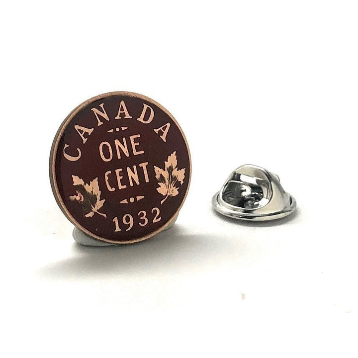 Canada Pin Hand Painted Old Canada Penny Lapel Pin Enamel Coin Canadian Pride Lucky Penney Tie Tack Currency Red Enamel Image 1