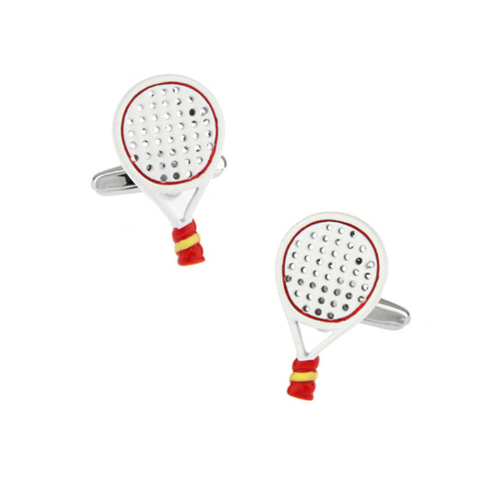 White Enamel Tennis Racket Cufflinks with Bullet Post Sports Fun Cool 3D Detailed Cuff Links Comes Gift Box Image 1