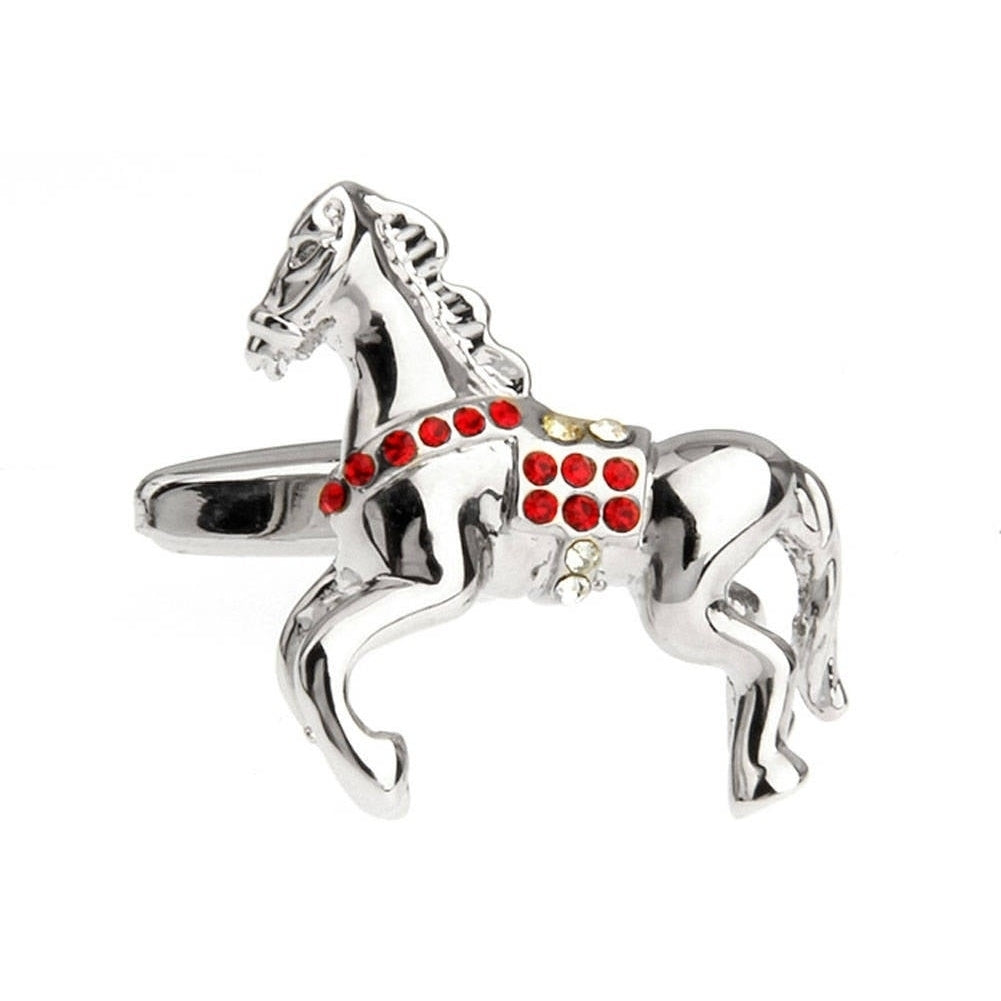 Wild Red Fire Crystal Horse Cufflinks Lucky Stallion Cuff Links Animal Comes with Gift Box Image 3