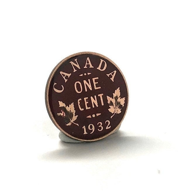 Canada Pin Hand Painted Old Canada Penny Lapel Pin Enamel Coin Canadian Pride Lucky Penney Tie Tack Currency Red Enamel Image 2
