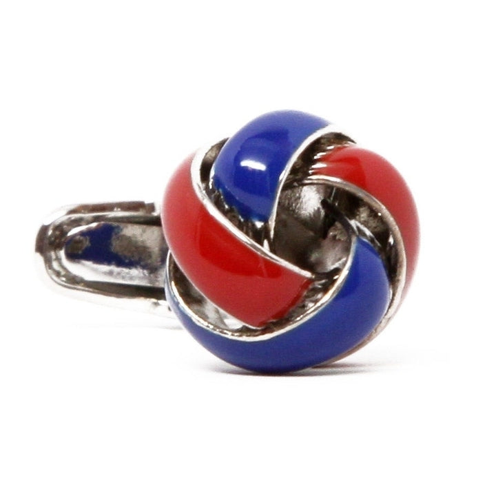 Classic Silver Navy Blue and Red Twisted Knots Cufflinks Cuff Links Image 1