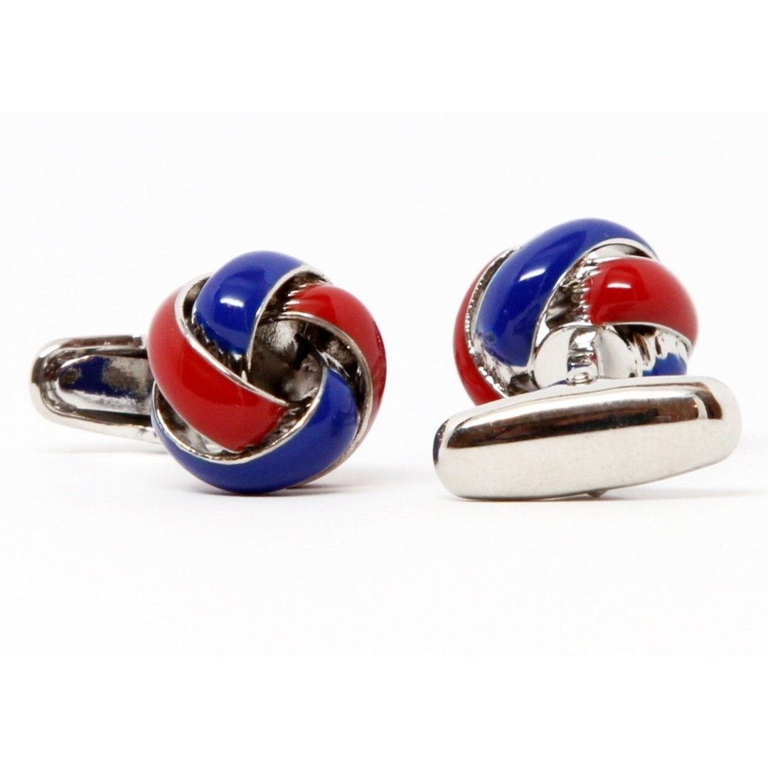 Classic Silver Navy Blue and Red Twisted Knots Cufflinks Cuff Links Image 2