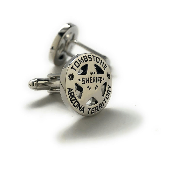 Sheriff Badge Tombstone Arizona Cufflinks Old West Shinny Silver Tone Territory Sheriff Cowboy Cuff Links Gifts for Law Image 4