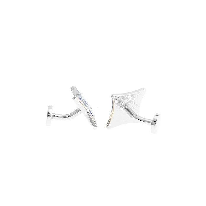 Grey and Blue Enamel Silver Weave Diamond Shapes Straight Post Cufflinks Cuff Links Image 3