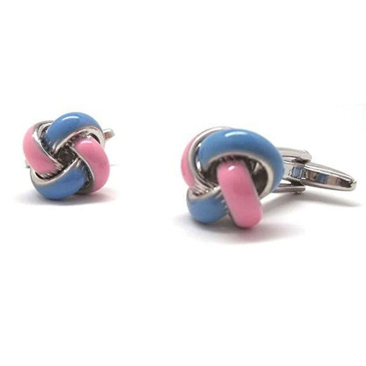 Classic Silver Pink and Blue Knot Knots Cufflinks Cuff Links Image 1