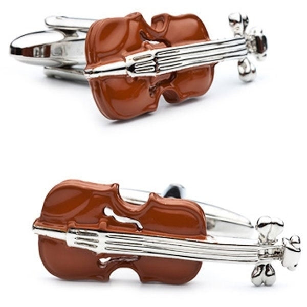 Music Collection Enamel Caramel Brown Silver Tone Viola Violin Instrument Cuff Links Music Player Orchestra Cufflinks Image 1