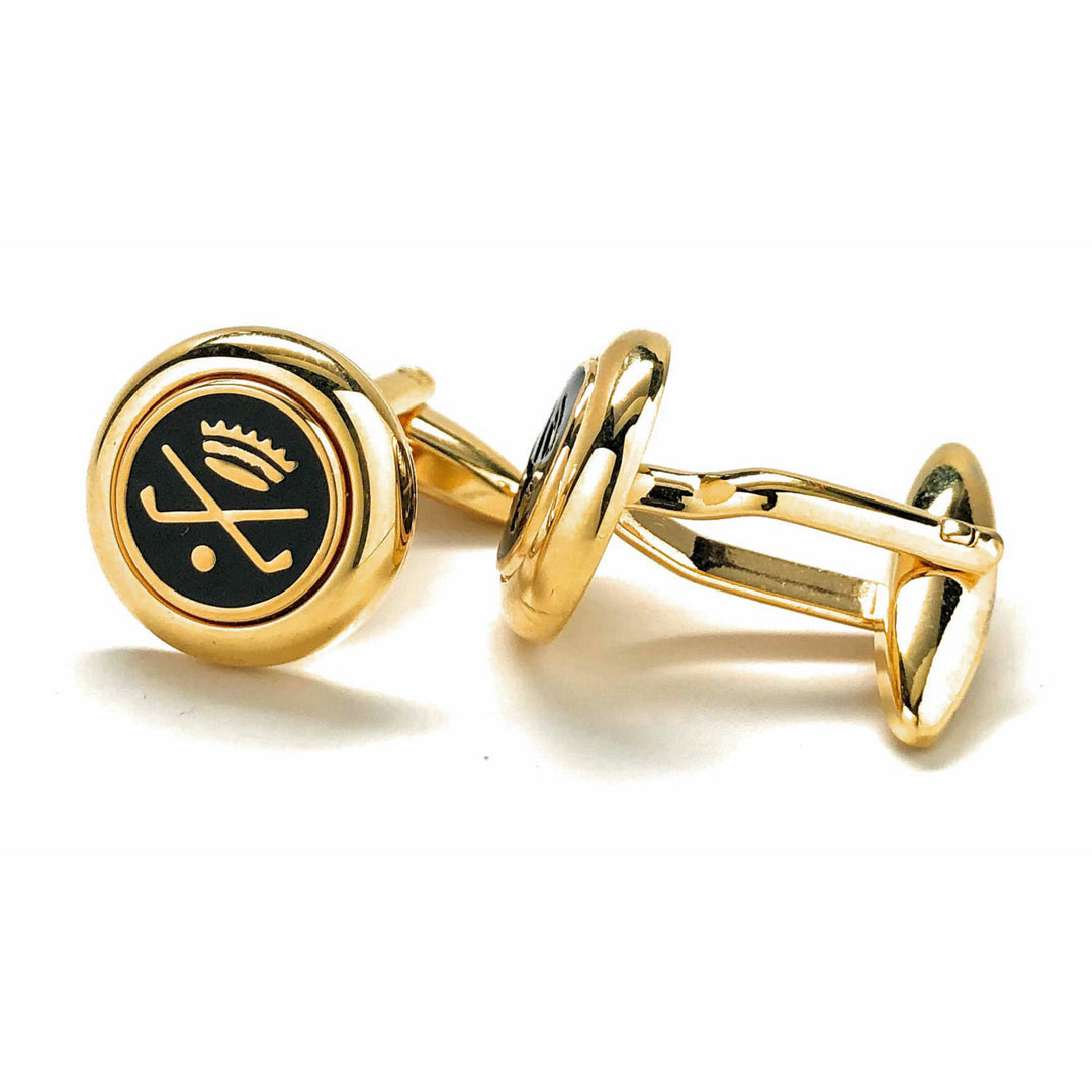 Golf Cufflinks Golfers Championship Black Enamel Royal Gold Crown Golf For the Love of the Game Round Cuff Links Image 2