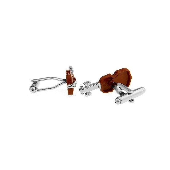Music Collection Enamel Caramel Brown Silver Tone Viola Violin Instrument Cuff Links Music Player Orchestra Cufflinks Image 3