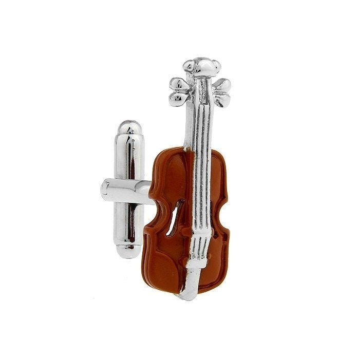 Music Collection Enamel Caramel Brown Silver Tone Viola Violin Instrument Cuff Links Music Player Orchestra Cufflinks Image 4