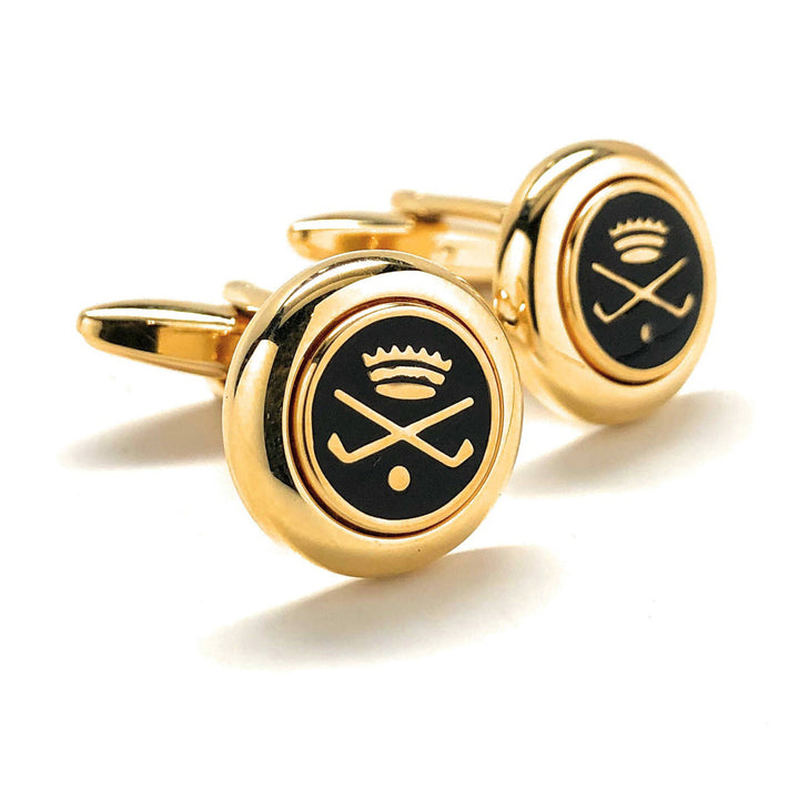 Golf Cufflinks Golfers Championship Black Enamel Royal Gold Crown Golf For the Love of the Game Round Cuff Links Image 4