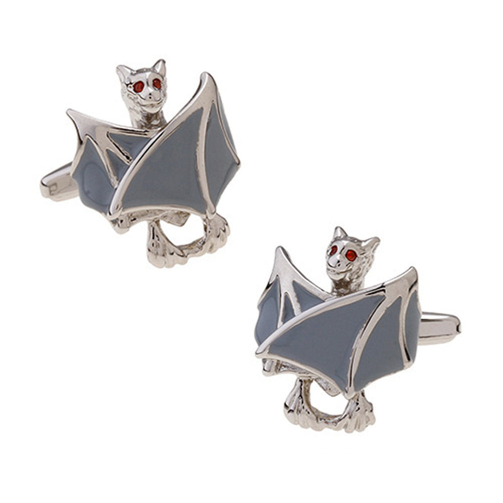 Crazy Bat Cufflinks Red Crystal Eyes Grey Enamel Wings Halloween Cuff Links Gifts for Him Husband Gothic Design Harry Image 1