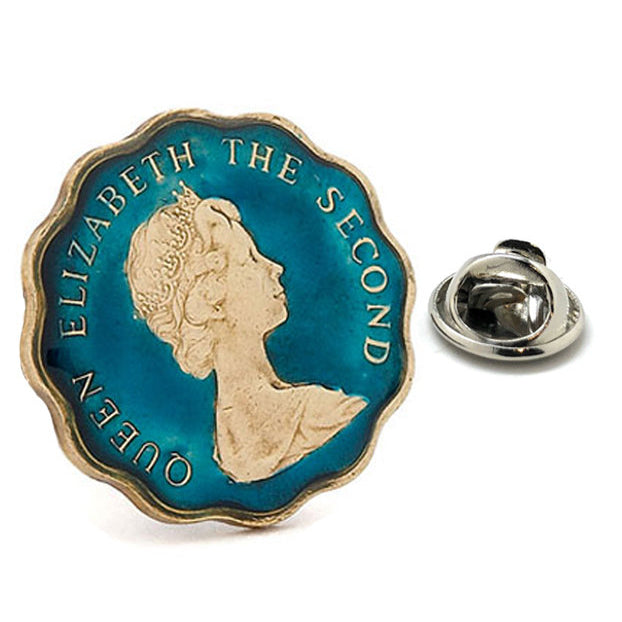 Coin Pin Hong Kong 25 Cents Queen Elizabeth Enamel Coin Lapel Pin Tie Tack Collector Pin Blue Copper Coin Souvenir Hand Image 1