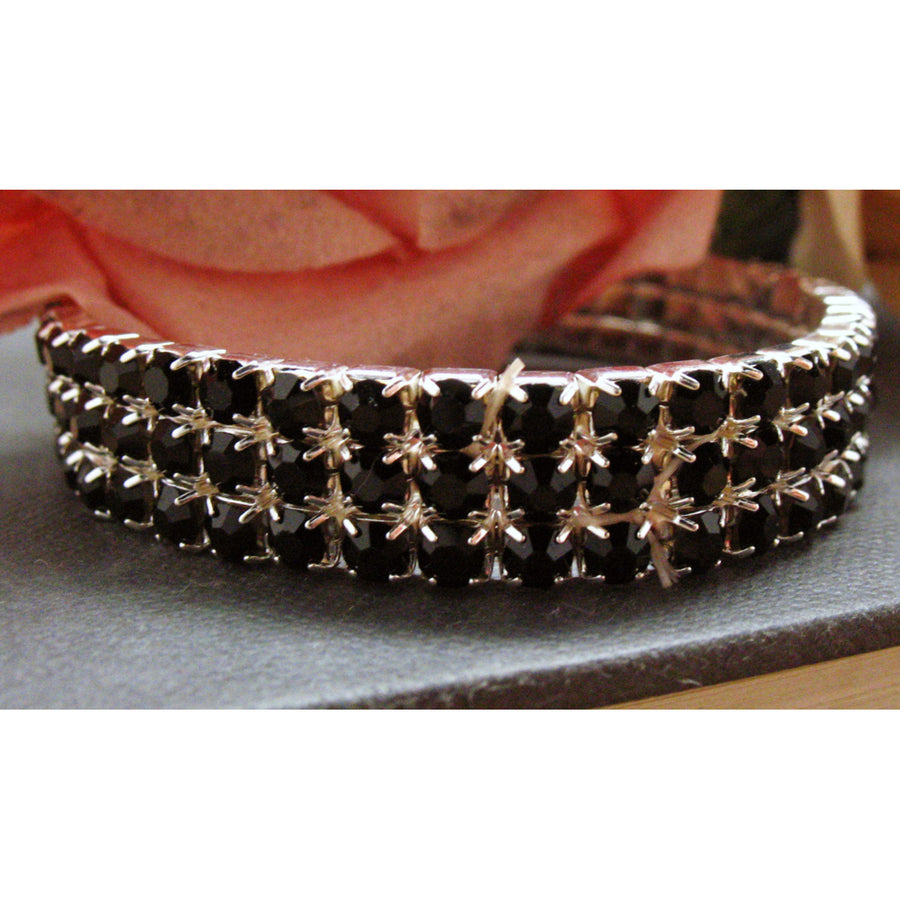 Black Stretch Bracelet Sparkling Crystales Silver Toned Tennis Bracelet Image 1