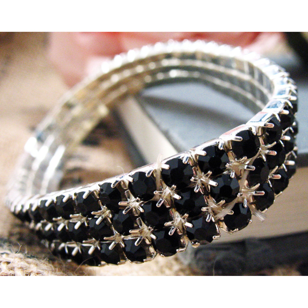 Black Stretch Bracelet Sparkling Crystales Silver Toned Tennis Bracelet Image 2