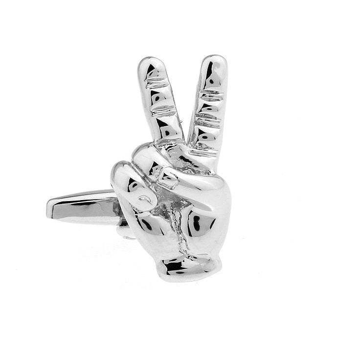 Silver Let Give Peace A Try Sign Hand Peace Out Cufflinks Cuff Links Image 1