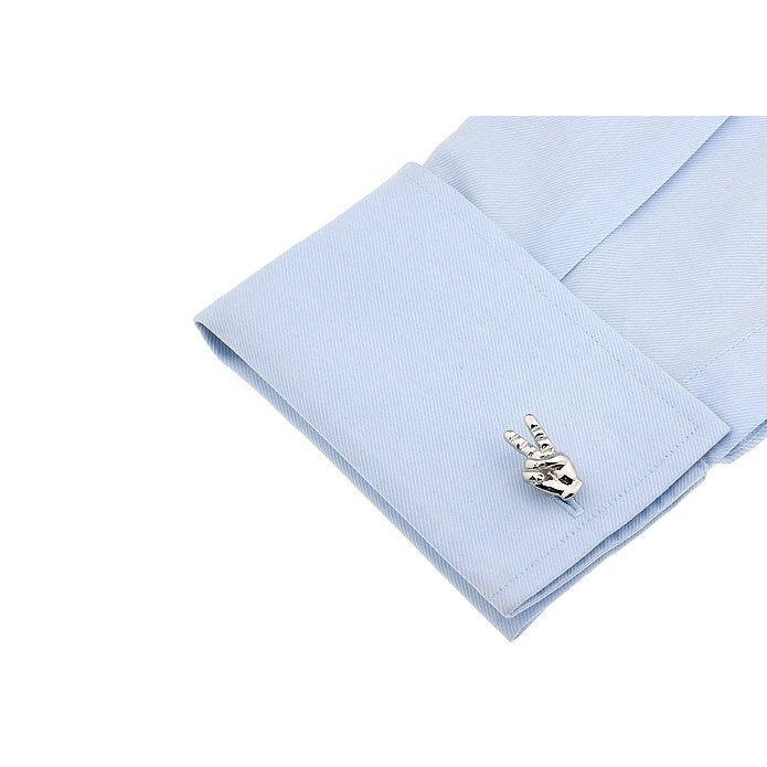 Silver Let Give Peace A Try Sign Hand Peace Out Cufflinks Cuff Links Image 3