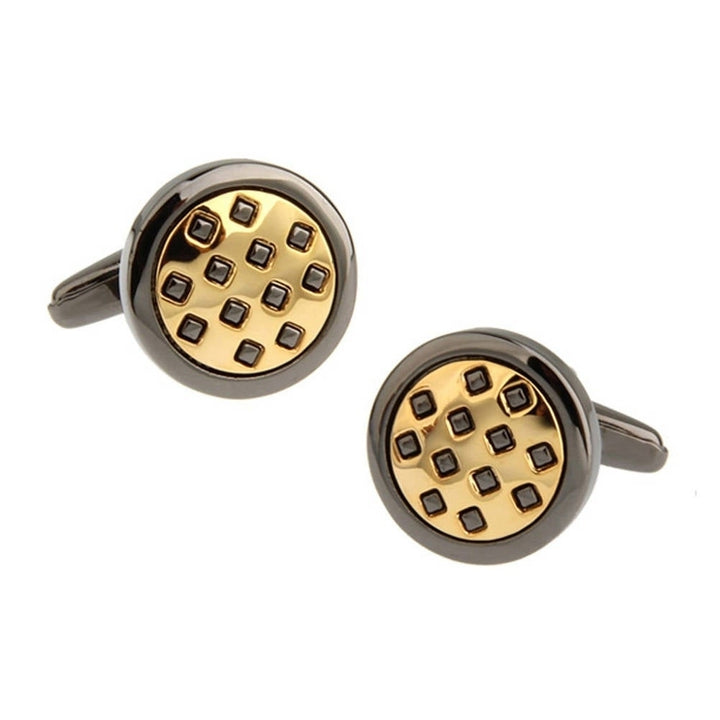 Gun Metal Gold Checkered Cufflinks Elite Design Business Class Cool Professional Cuff Links Comes with Box Image 1