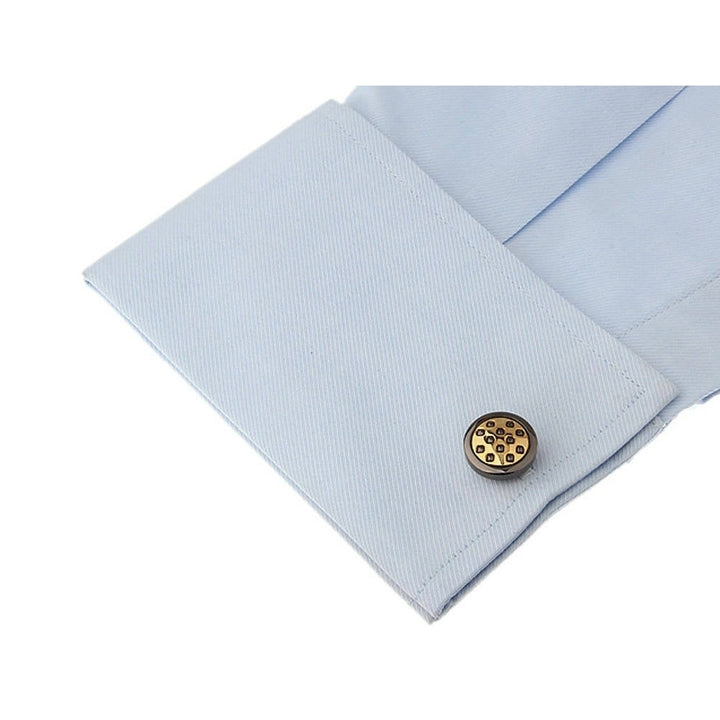 Gun Metal Gold Checkered Cufflinks Elite Design Business Class Cool Professional Cuff Links Comes with Box Image 4