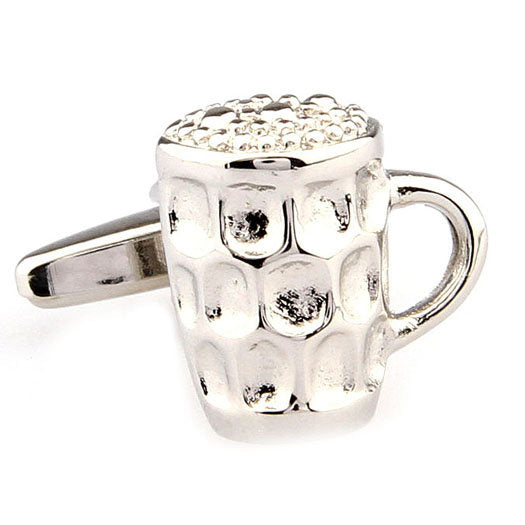 Silver Pub Mug Cufflinks Ice Cold Beer Ale Alcohol Party Good Times Cuff Links Cool Fun 3D Design Detailed Comes Gift Image 1