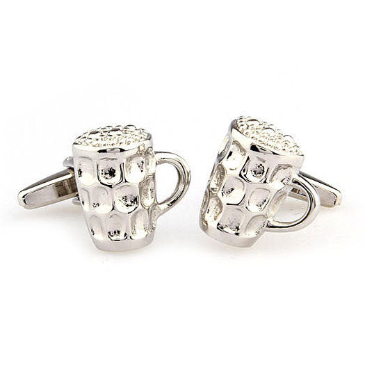 Silver Pub Mug Cufflinks Ice Cold Beer Ale Alcohol Party Good Times Cuff Links Cool Fun 3D Design Detailed Comes Gift Image 2