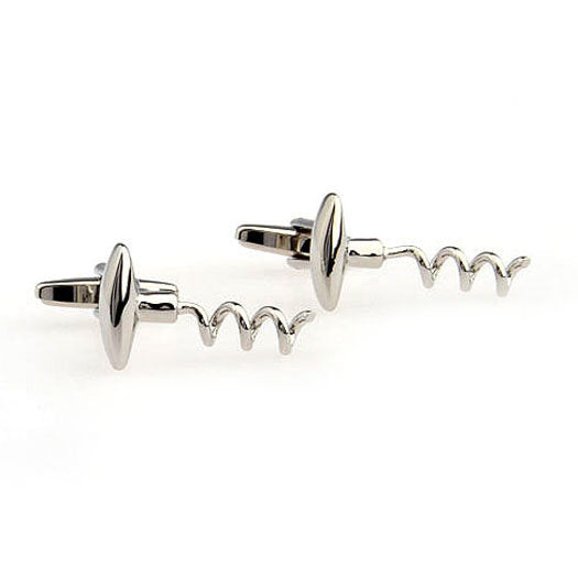Silver Corkscrew Celebration Party Time Cufflinks Drinks Wine Tasting Cork Cool Cuff Links Comes with Gift Box Image 1