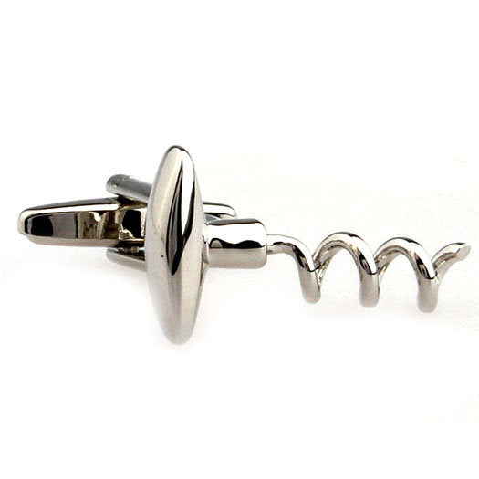 Silver Corkscrew Celebration Party Time Cufflinks Drinks Wine Tasting Cork Cool Cuff Links Comes with Gift Box Image 2