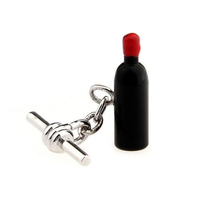 Enamel Wine Whiskey Cufflinks Vintage Wine Lovers Bottle Chain Post Cuff Links Image 1