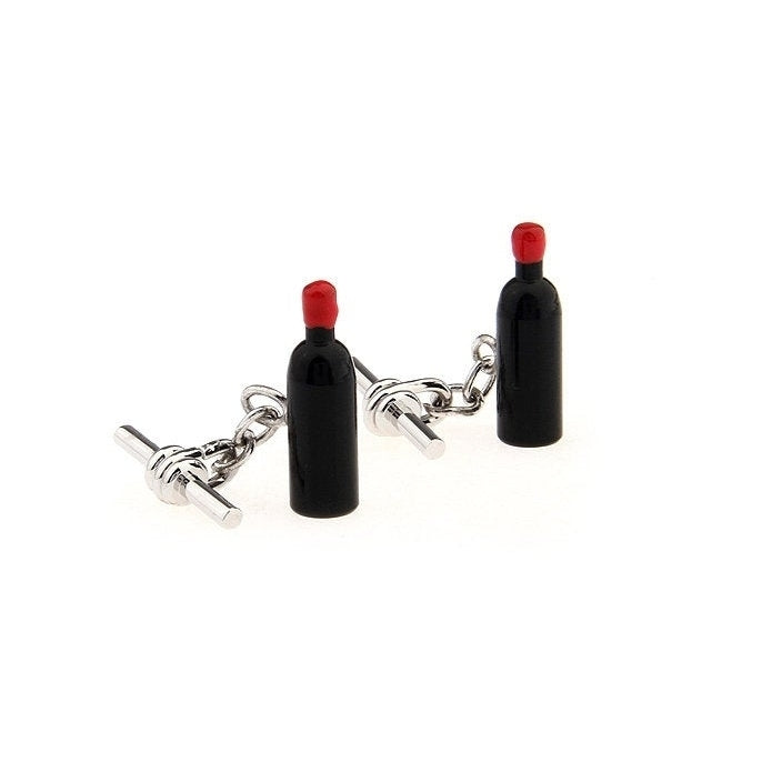 Enamel Wine Whiskey Cufflinks Vintage Wine Lovers Bottle Chain Post Cuff Links Image 2