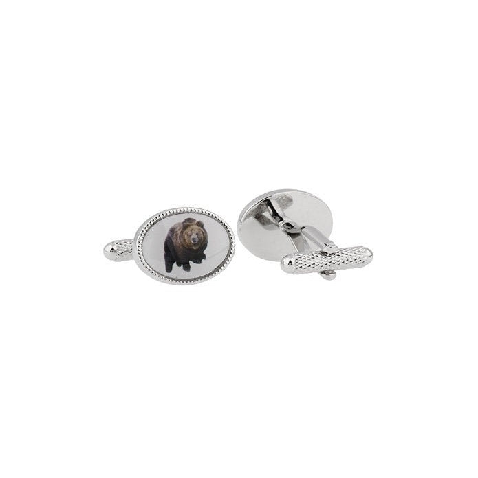 Bear Cufflinks Alaskan Silver Back Brown Grizzly Bear Mountain Animal Cufflinks Cuff Links Image 2